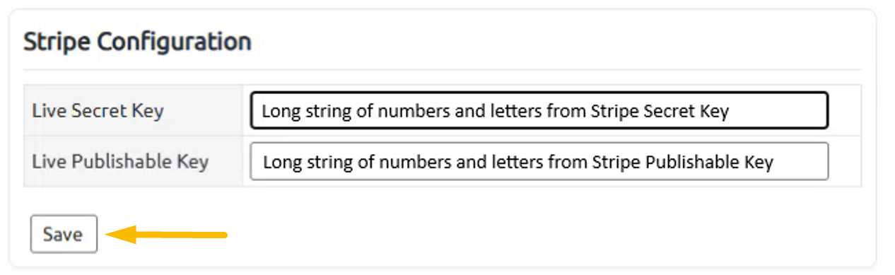 secret and publishable key fields