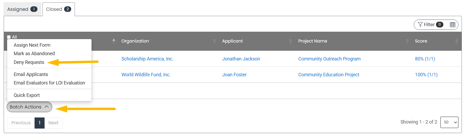 deny request from batch actions