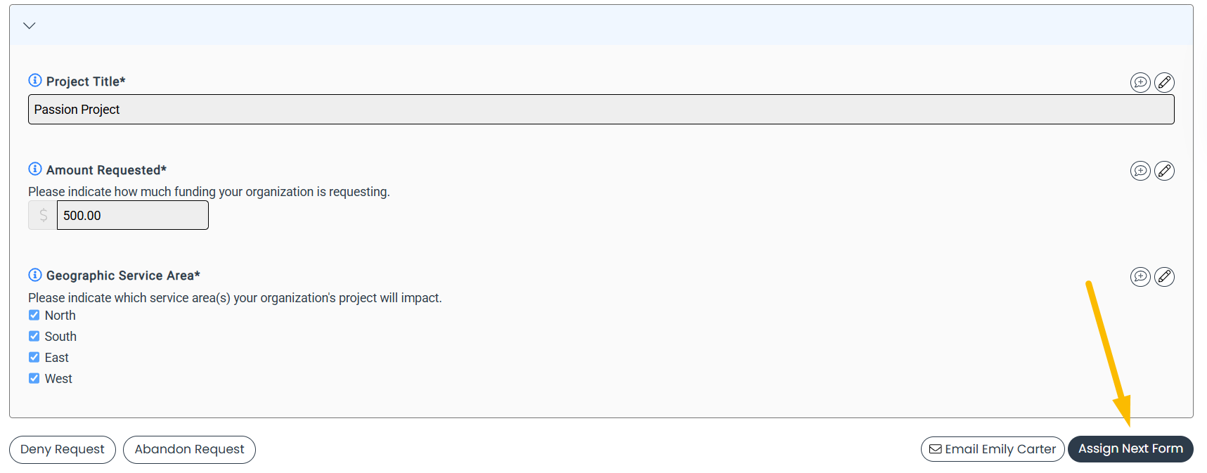 assign next form button