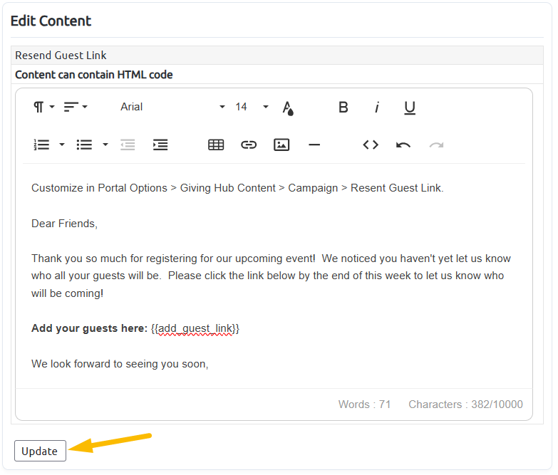 resend guest link email body