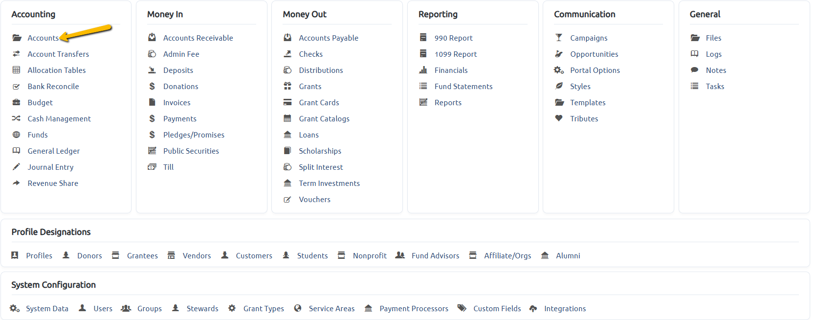home page selection