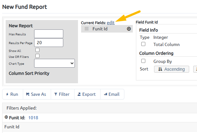 edit current fields fund report