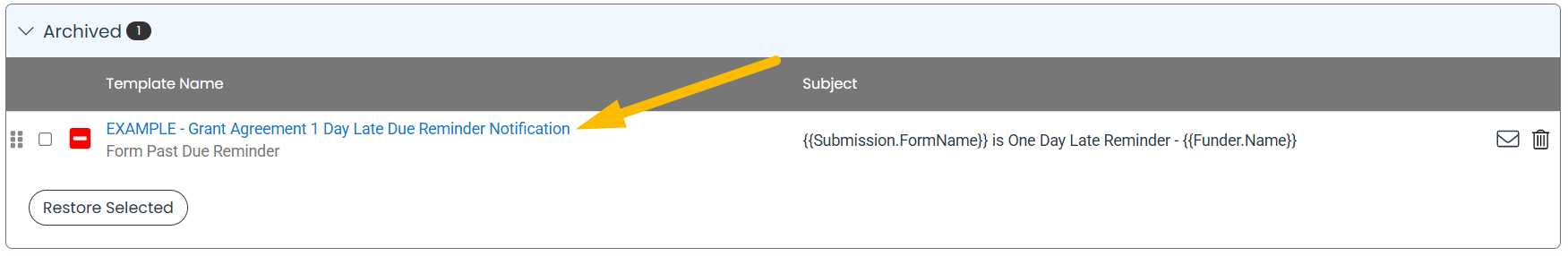 name of email template