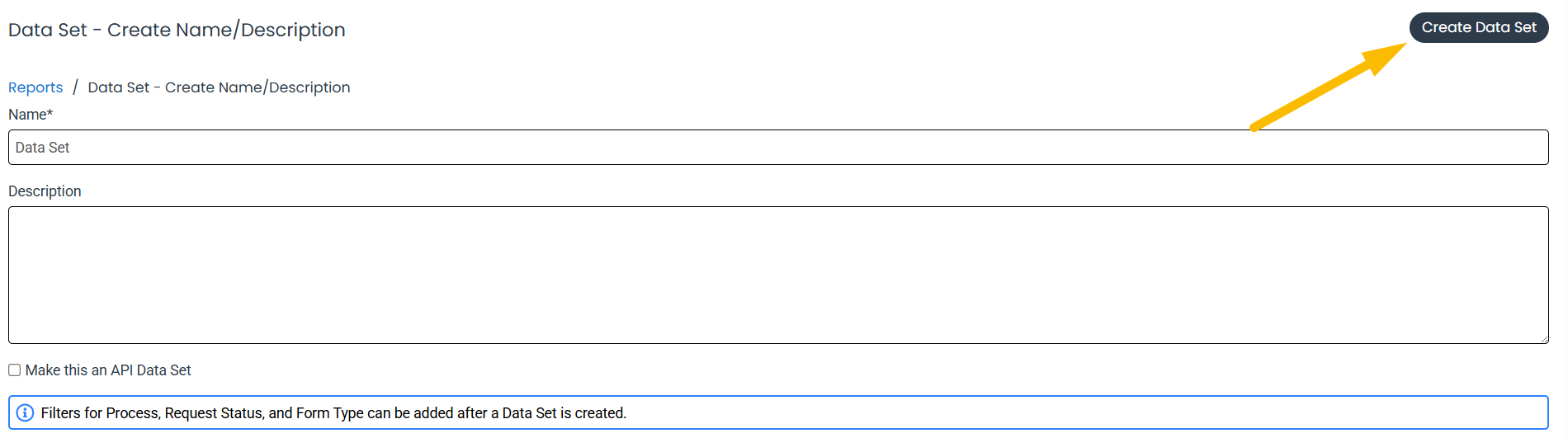 create data set button