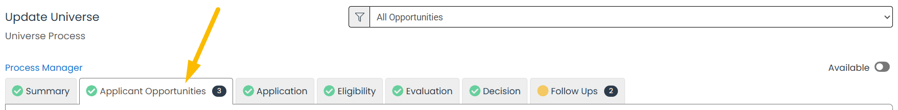 applicant opportunities tab