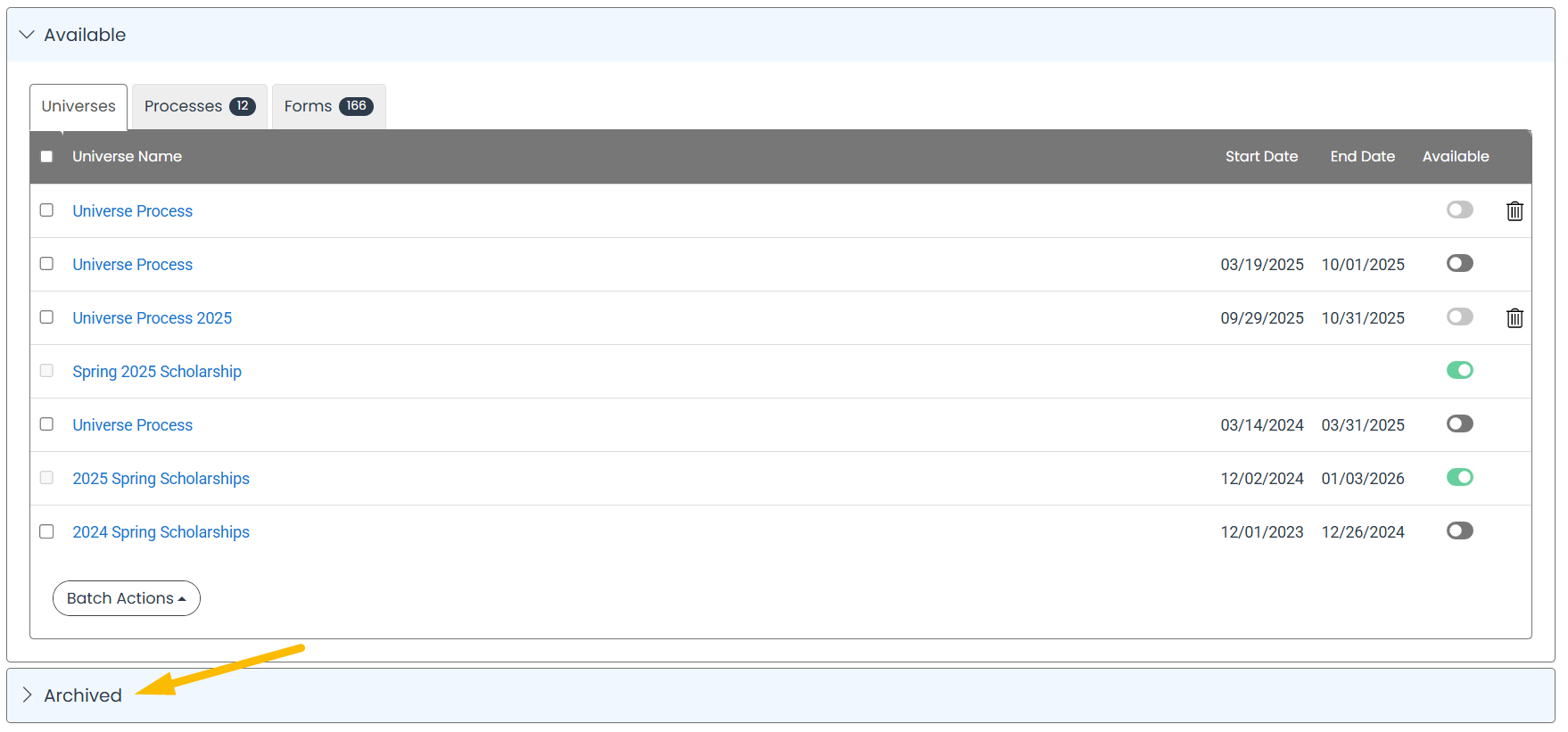 archived drop-down