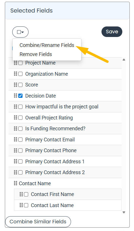 combine/rename fields