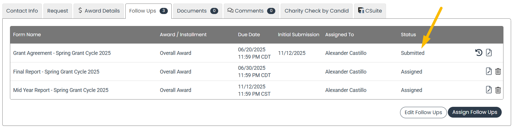 follow up status