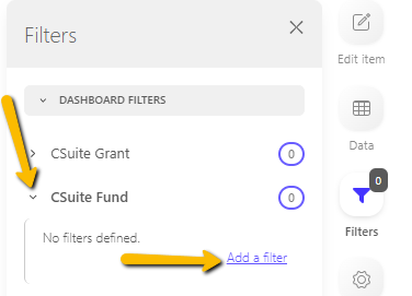 dataset option and add a filter button