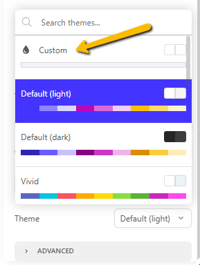 custom option in the theme dropdown menu