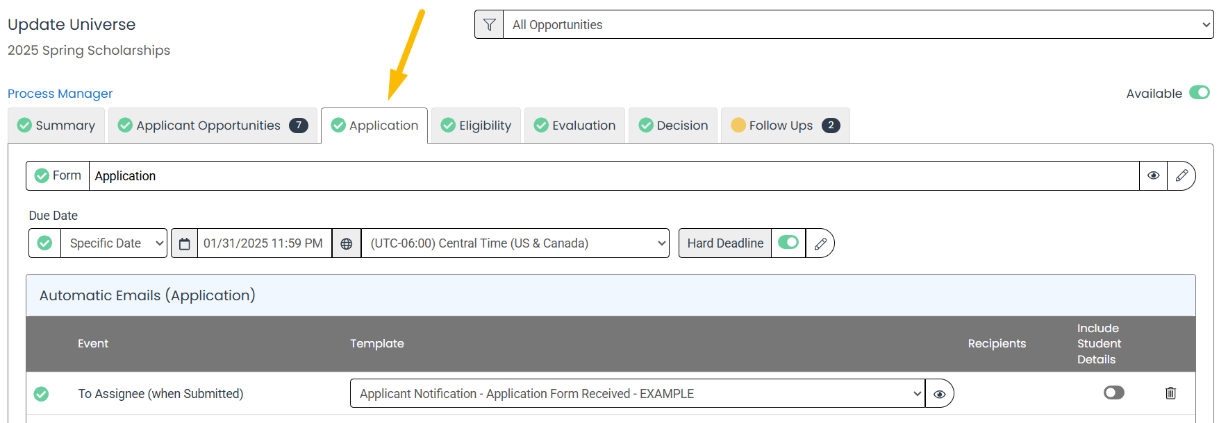 application tab
