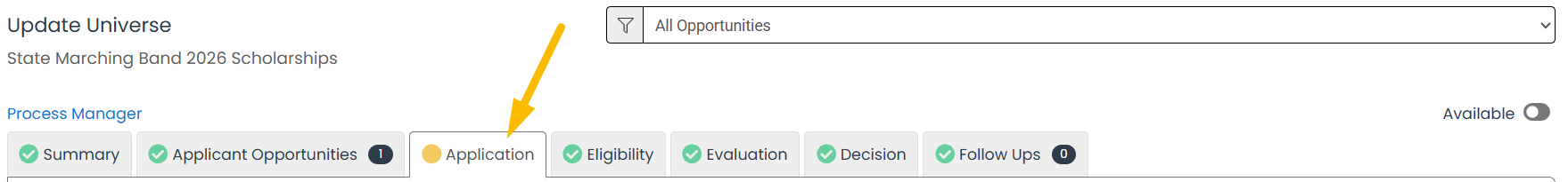 application tab