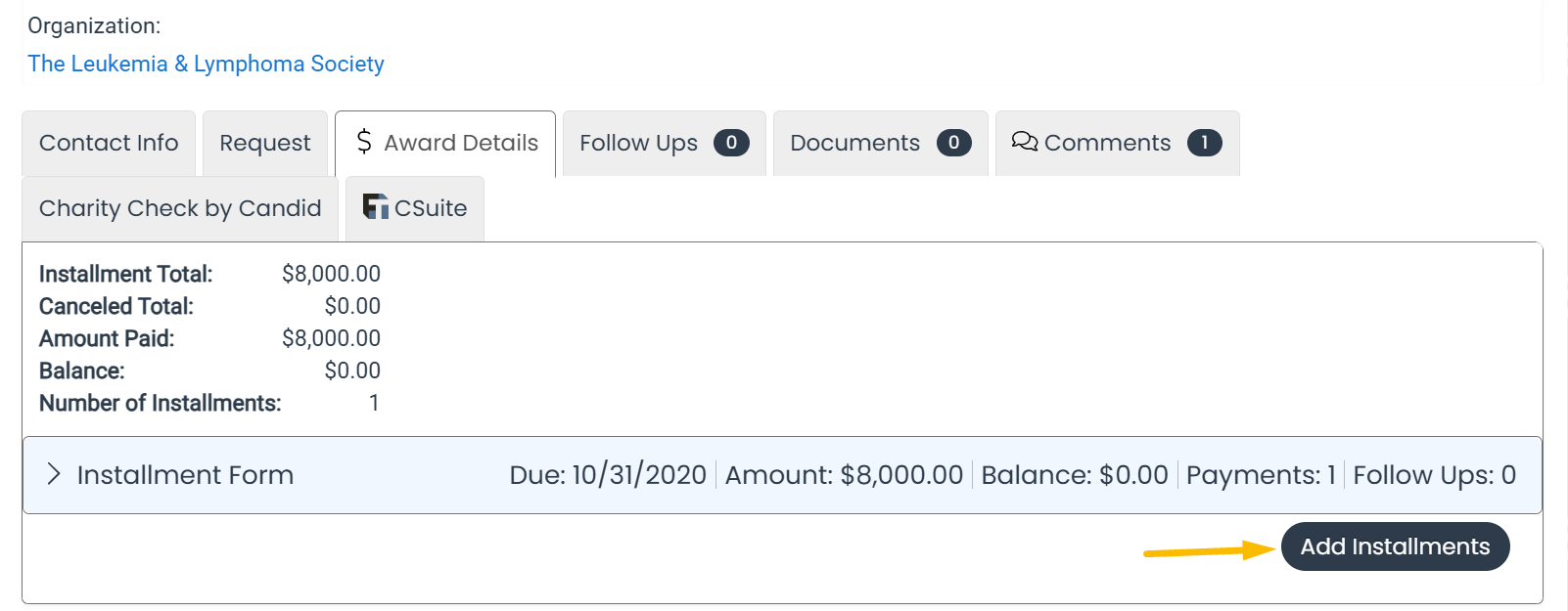 add installments button