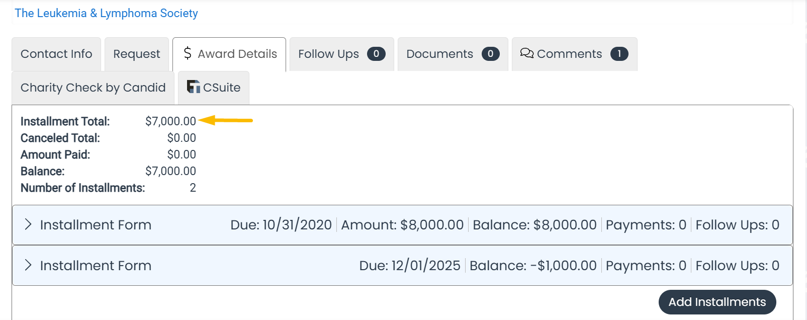 installment total