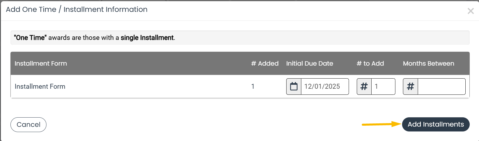 add installments button