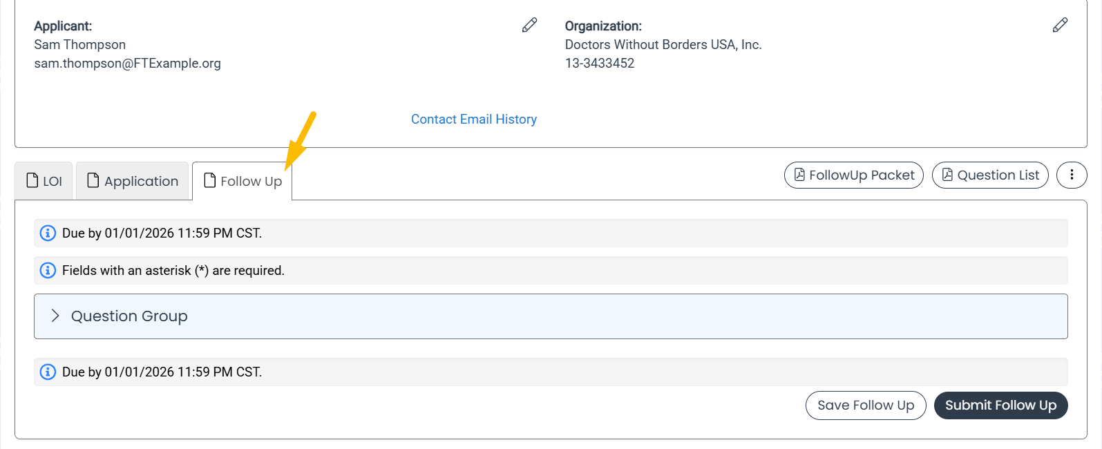 follow up on applicant dashboard