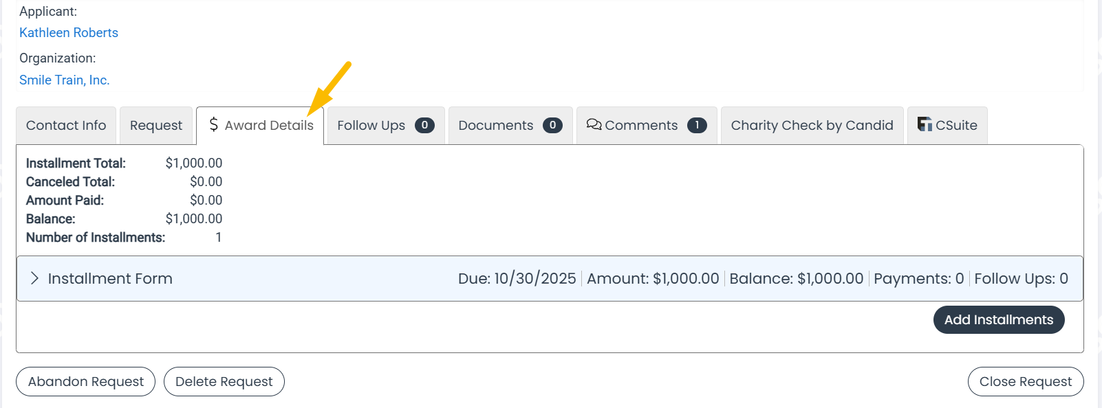 award details tab