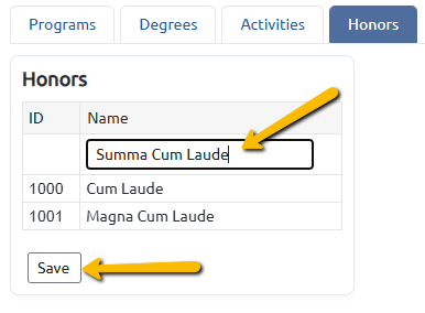 honor name and save button