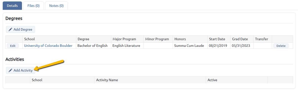 add activity button