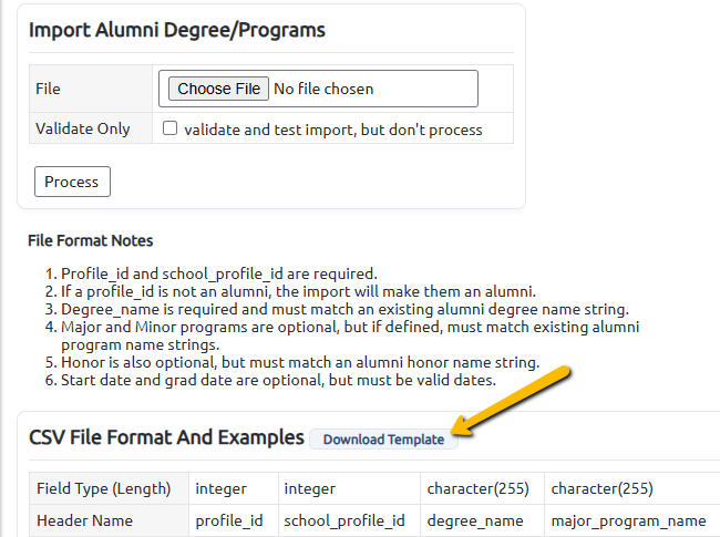 download template button