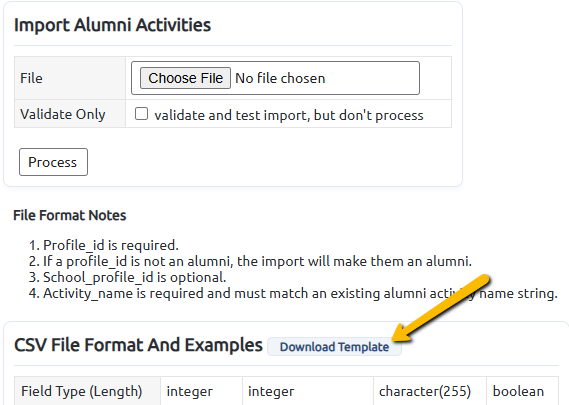 download template button