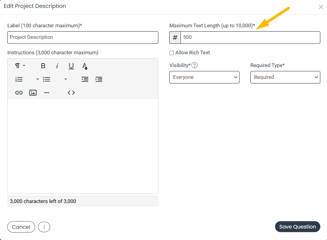 maximum text length field