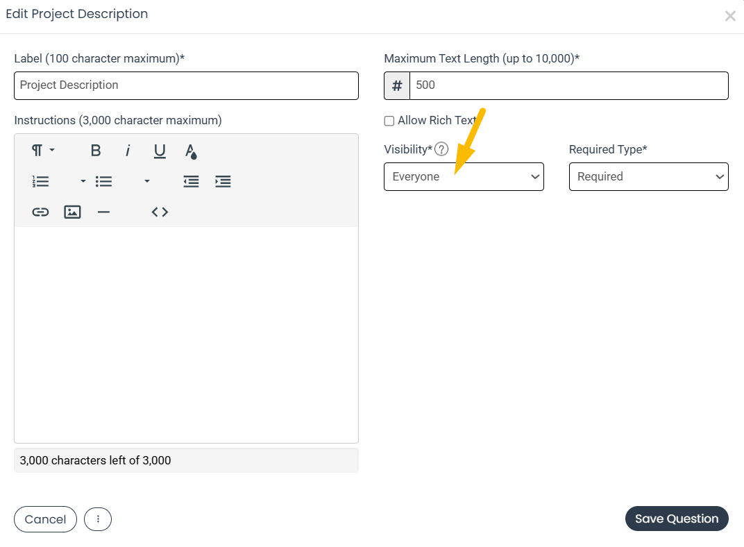 visibility drop-down