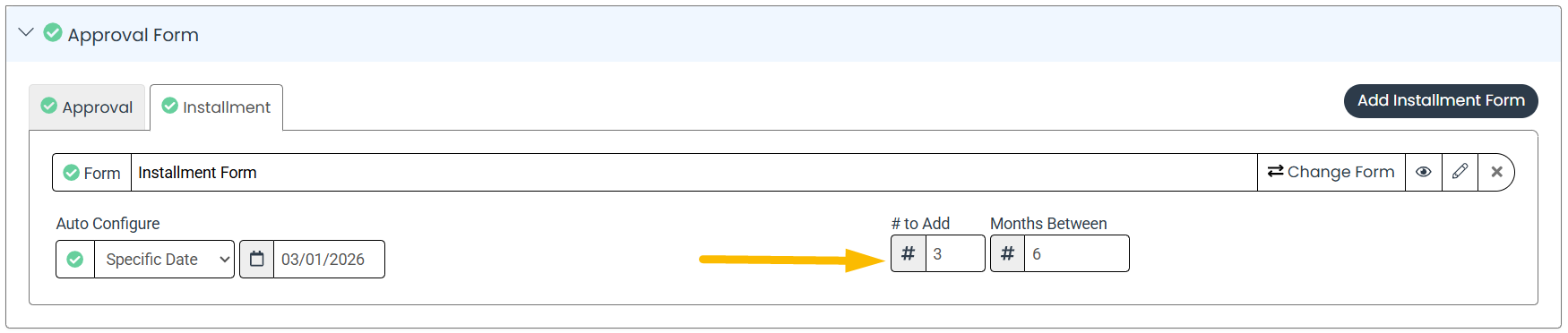 number of installments field