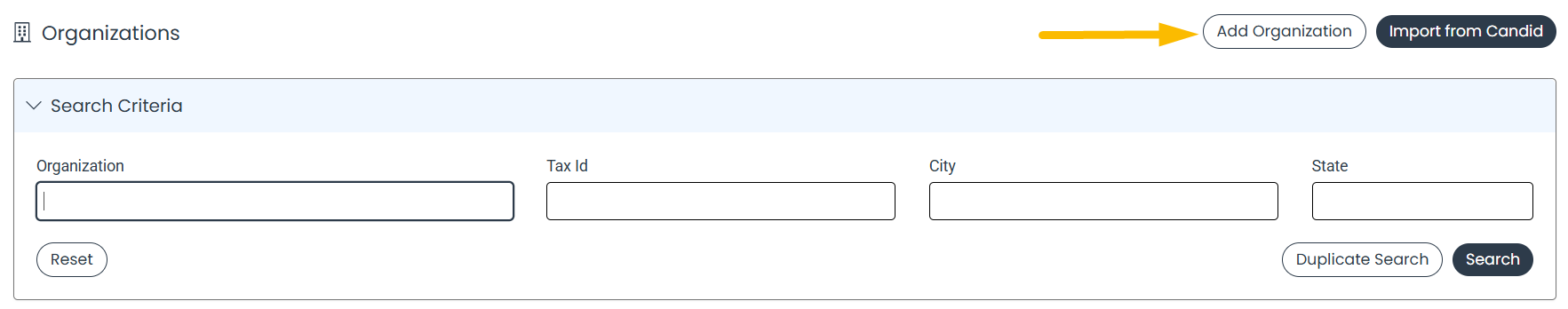 add organization button
