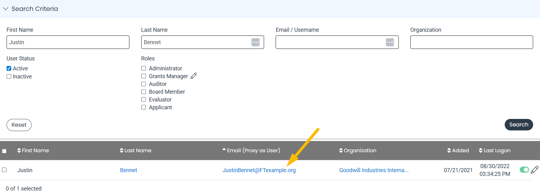 user's email address