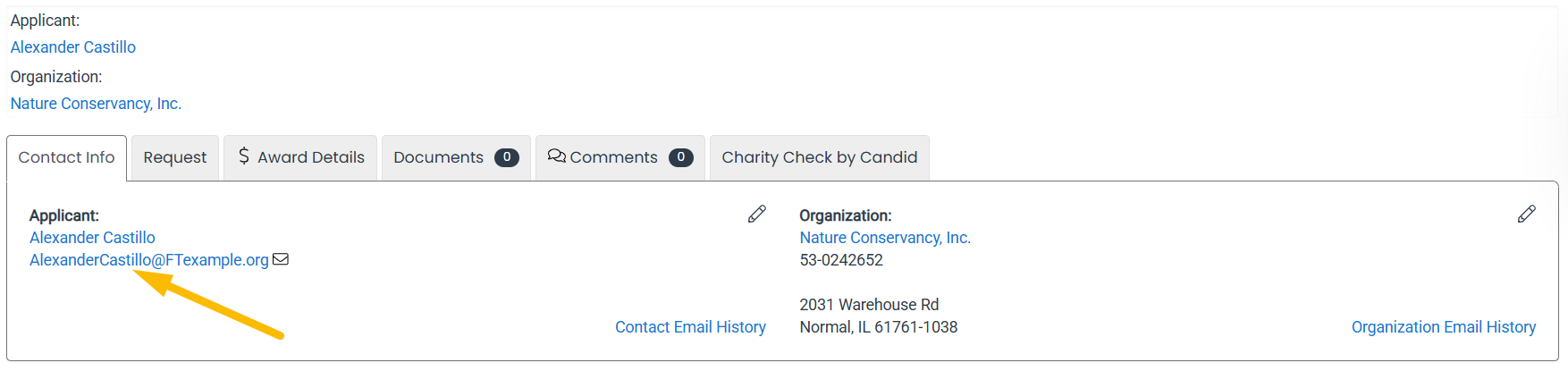 user's email address