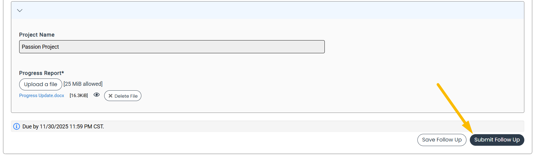 submit follow up button