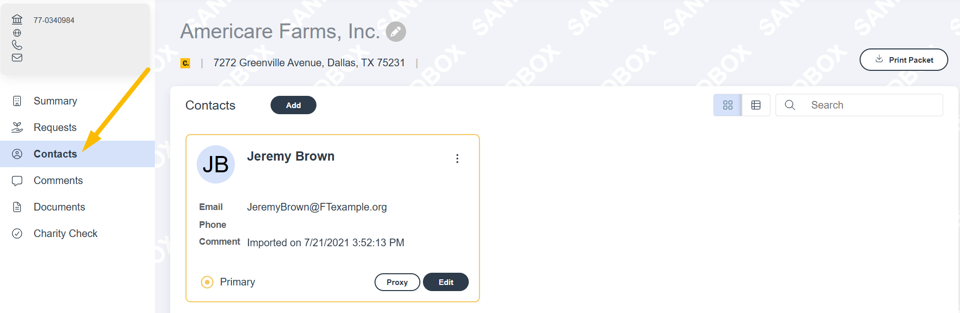 contacts page