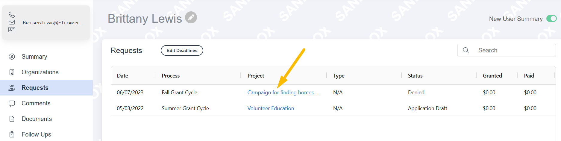 request project name