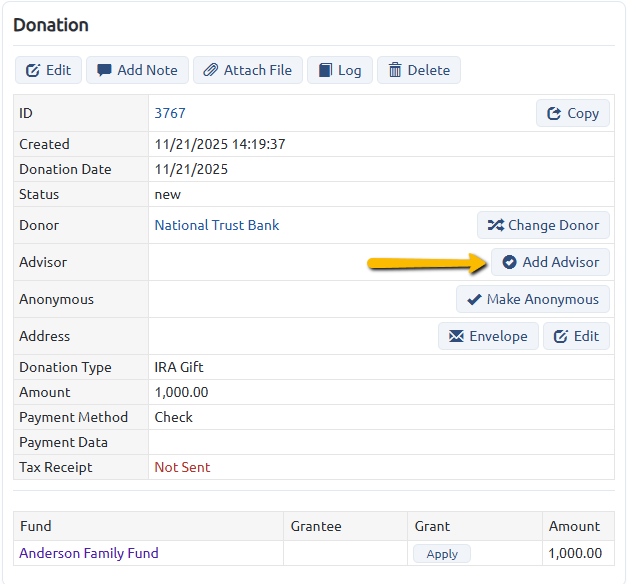 add advisor button
