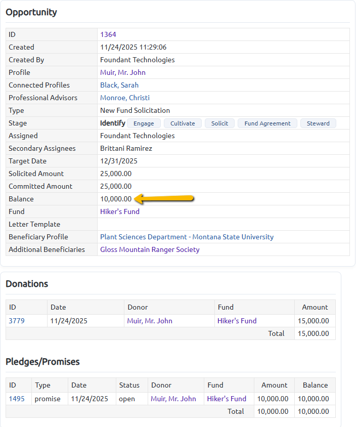 result of linking a donation and opportunity to a promise