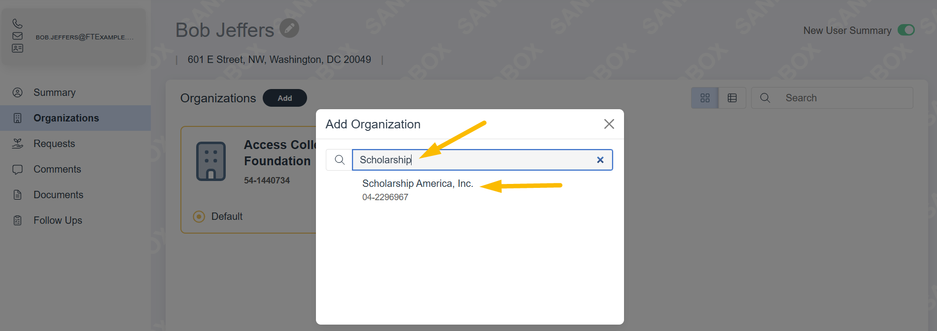 click organization name