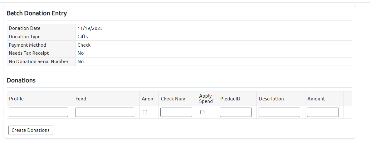batch entry screen