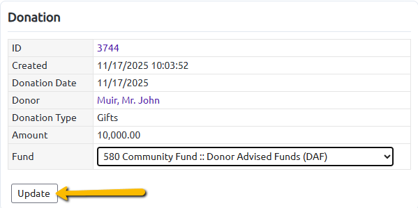 fund drop down and update button