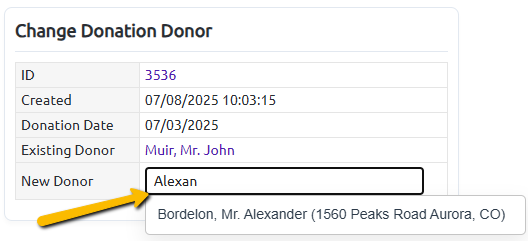 donor dropdown list