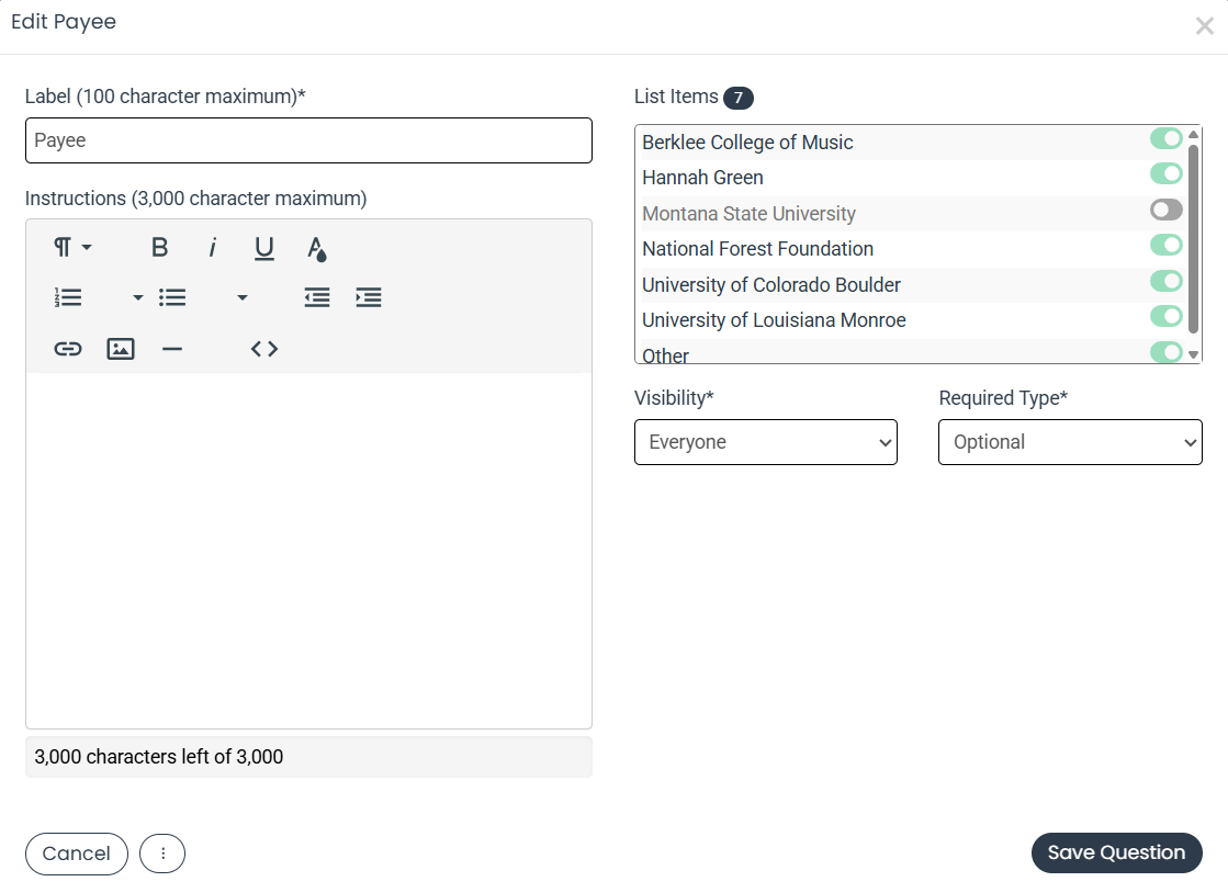 edit payee window