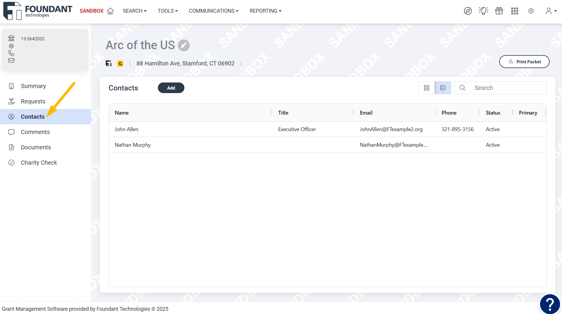contacts page