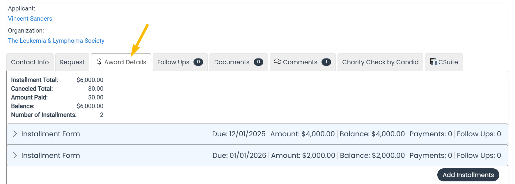 award details tab