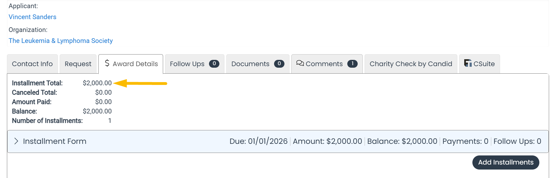 installment total