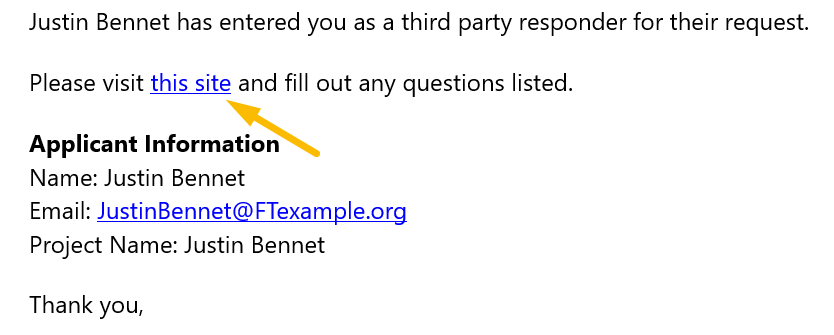 Email with link to third party dashboard