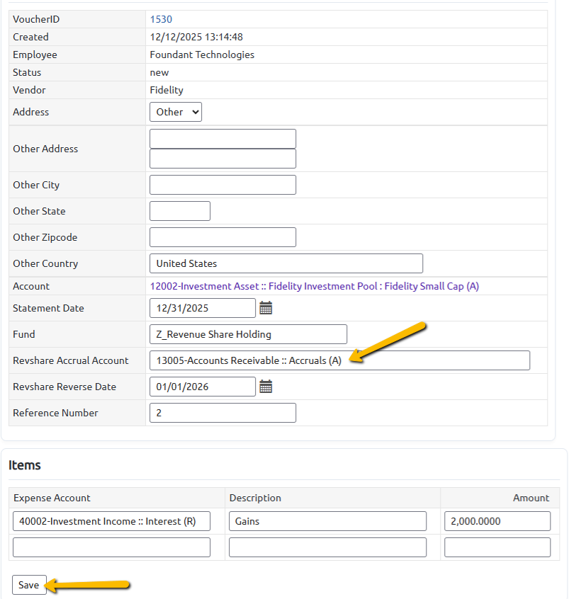 accrual information and save button