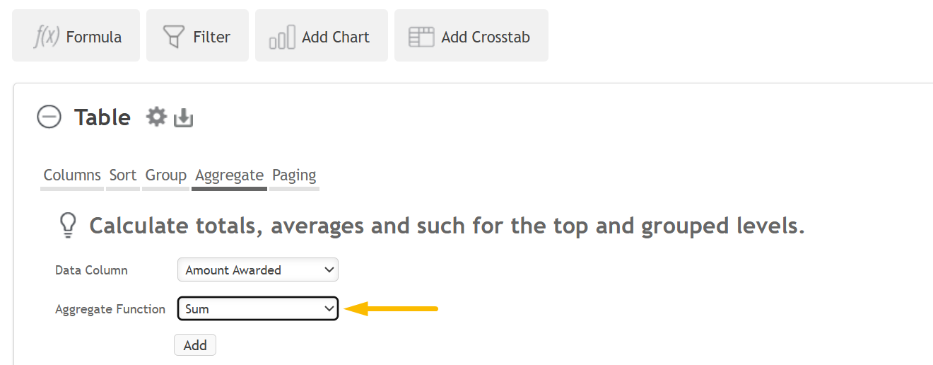 aggregate function options
