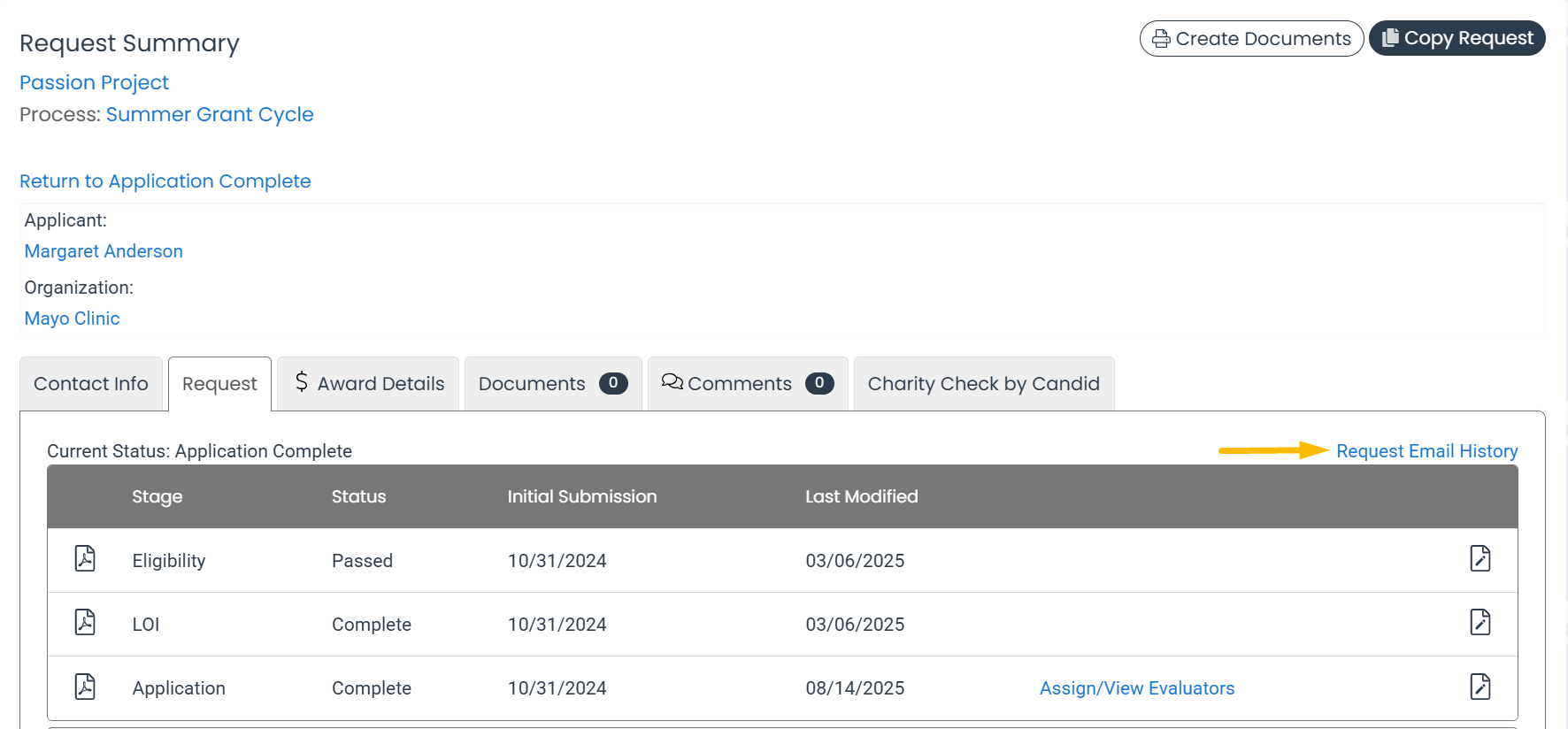 request email history