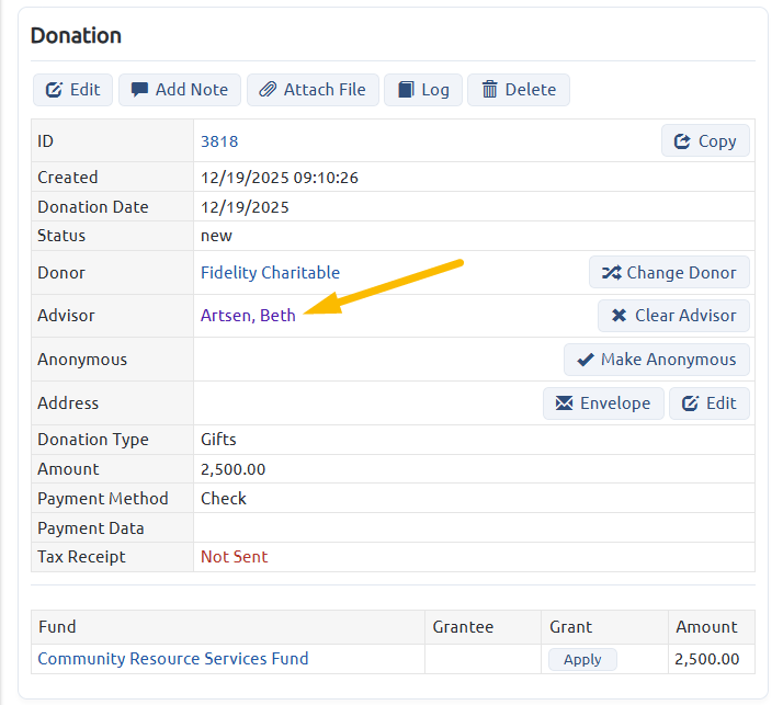 donation advisor's name