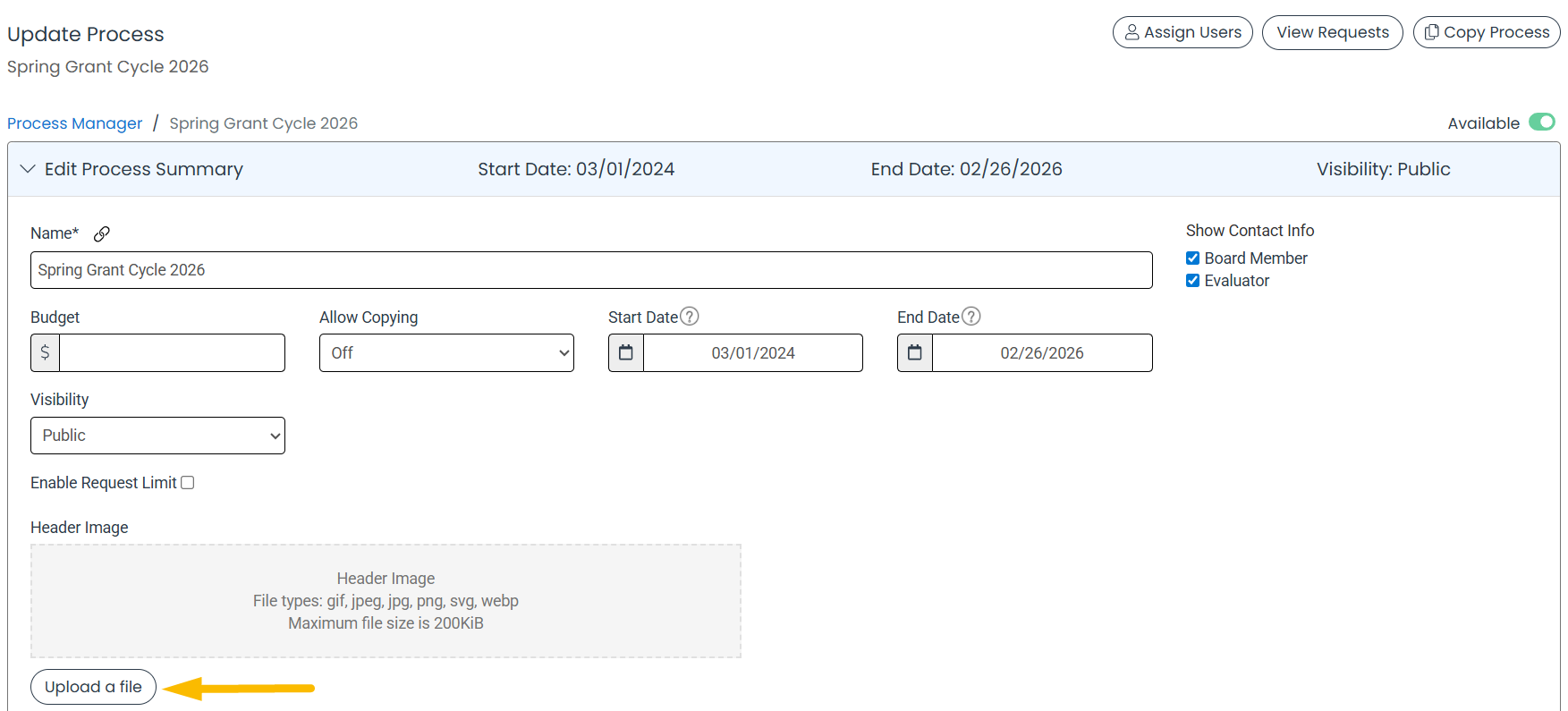 upload a file button